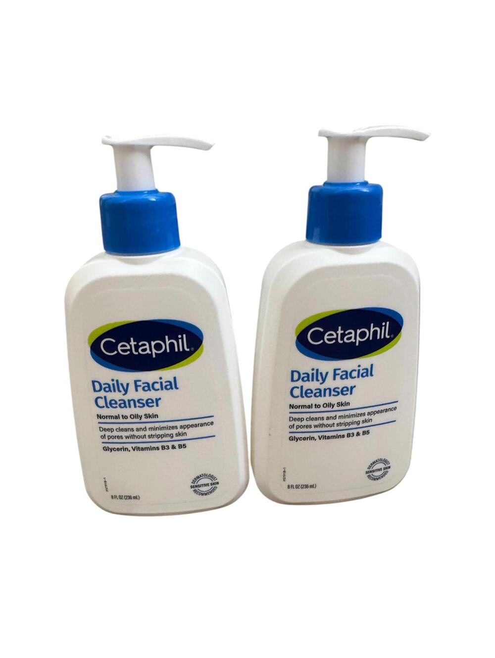 Lot of 2 Cetaphil Daily Facial Cleanser Normal to Oily Skin 8oz Pump Bottles